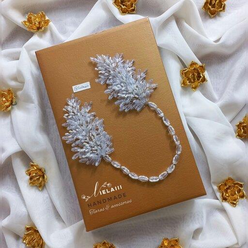 ریسه مو ،تاج عروس،تل مجلسی _ ست ریسه مو و گوشواره پولکی گندمی شیک lielaiii